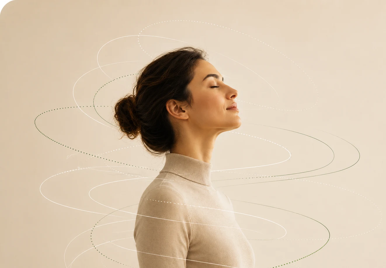Person taking a calm breath, eyes closed