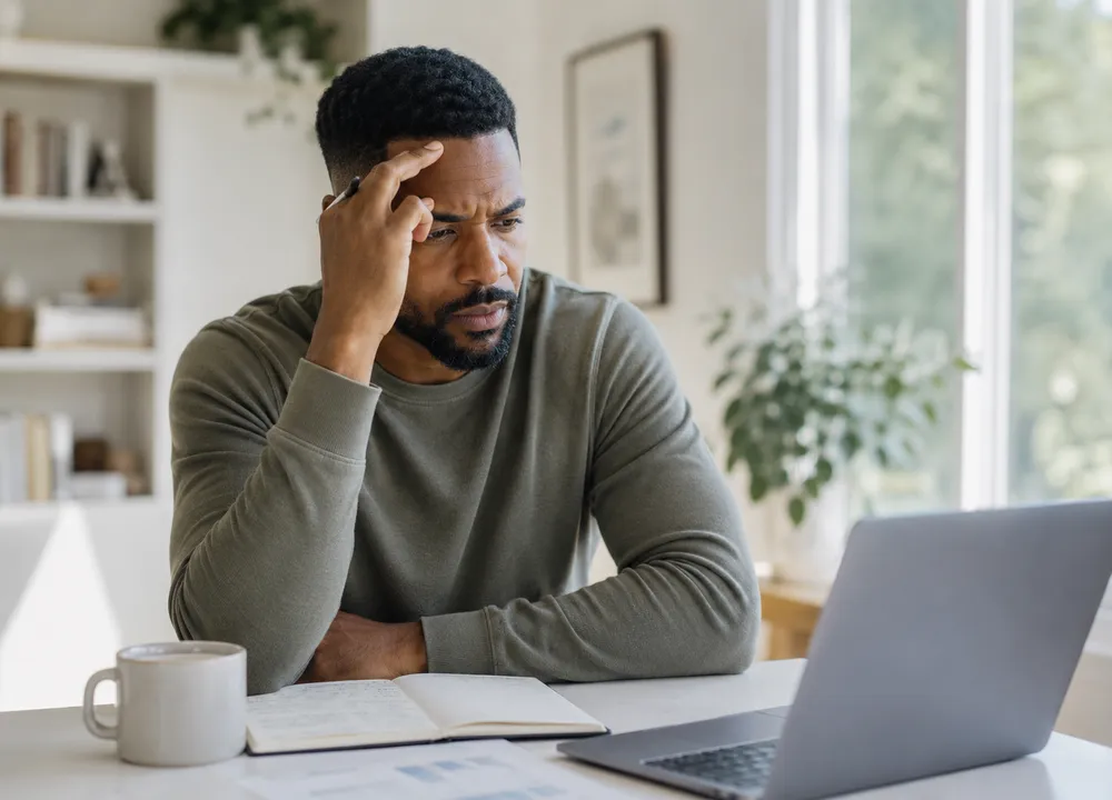 A person resting beside a laptop while dealing with fatigue