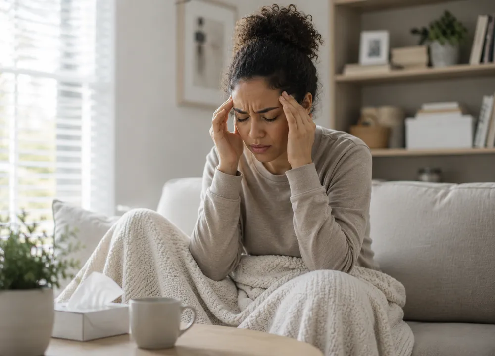 A person sitting with a headache