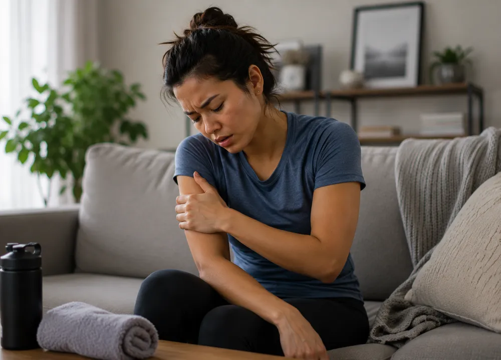 A person stretching through muscle aches